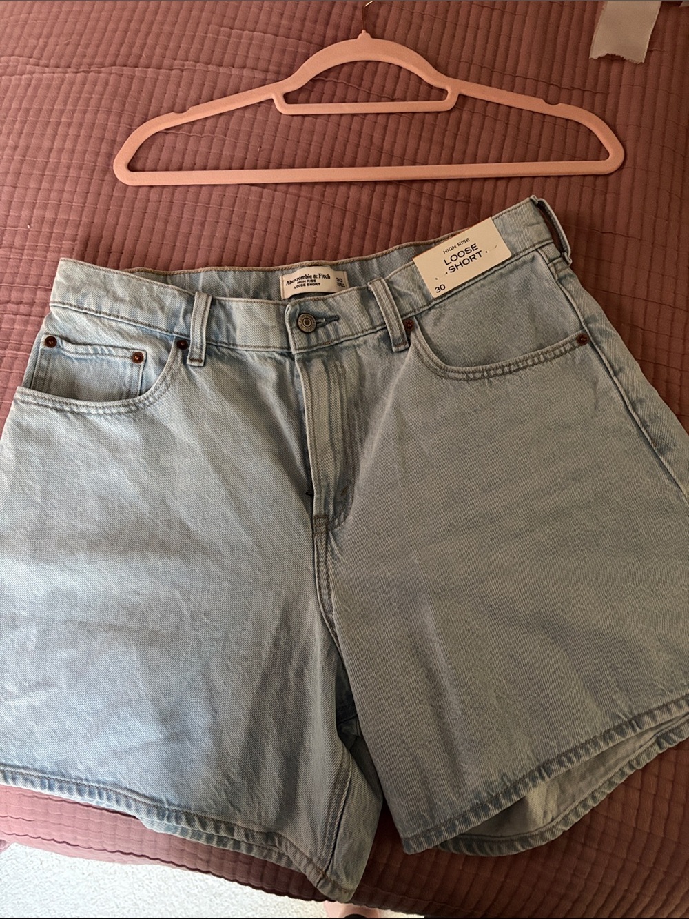 Abercrombie & Fitch Light Blue Loose-Fit Denim Shorts